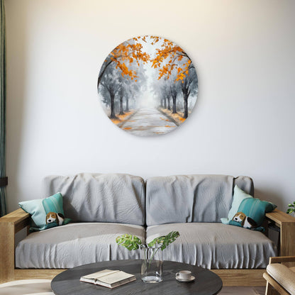 Black And White Autumn Tree Path Way Acrylic Glass Rounded Print Tempered Glass Wall Art 100% Made in Australia Ready to Hang