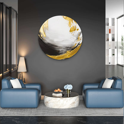 Black Gold White Brush Stroke Abstract Acrylic Glass Rounded Print Tempered Glass Wall Art 100% Made in Australia Ready to Hang