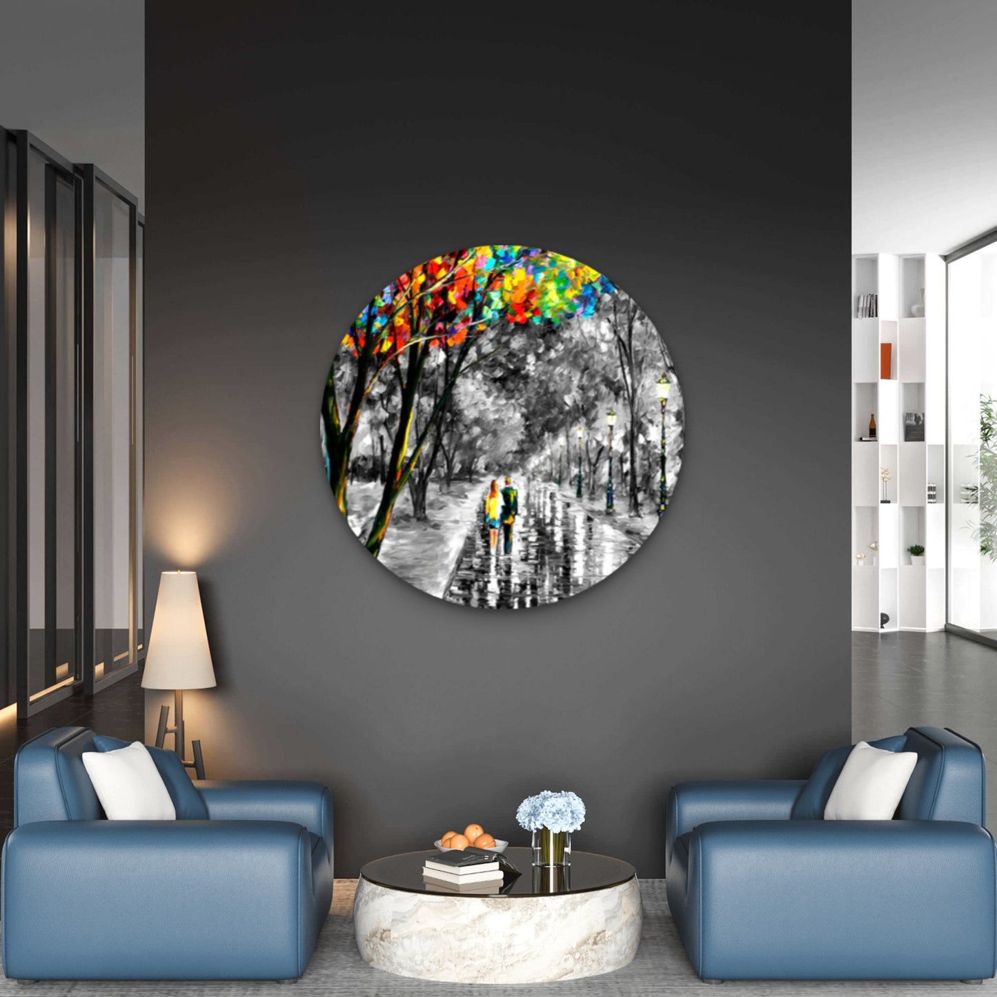 Black And White Couple Night Street Acrylic Glass Rounded Print Tempered Glass Wall Art 100% Made in Australia Ready to Hang