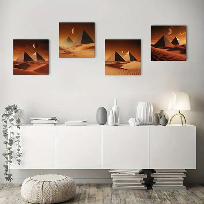 4pcs Pyramid Desert Moo Wall Art Canvas Framed
