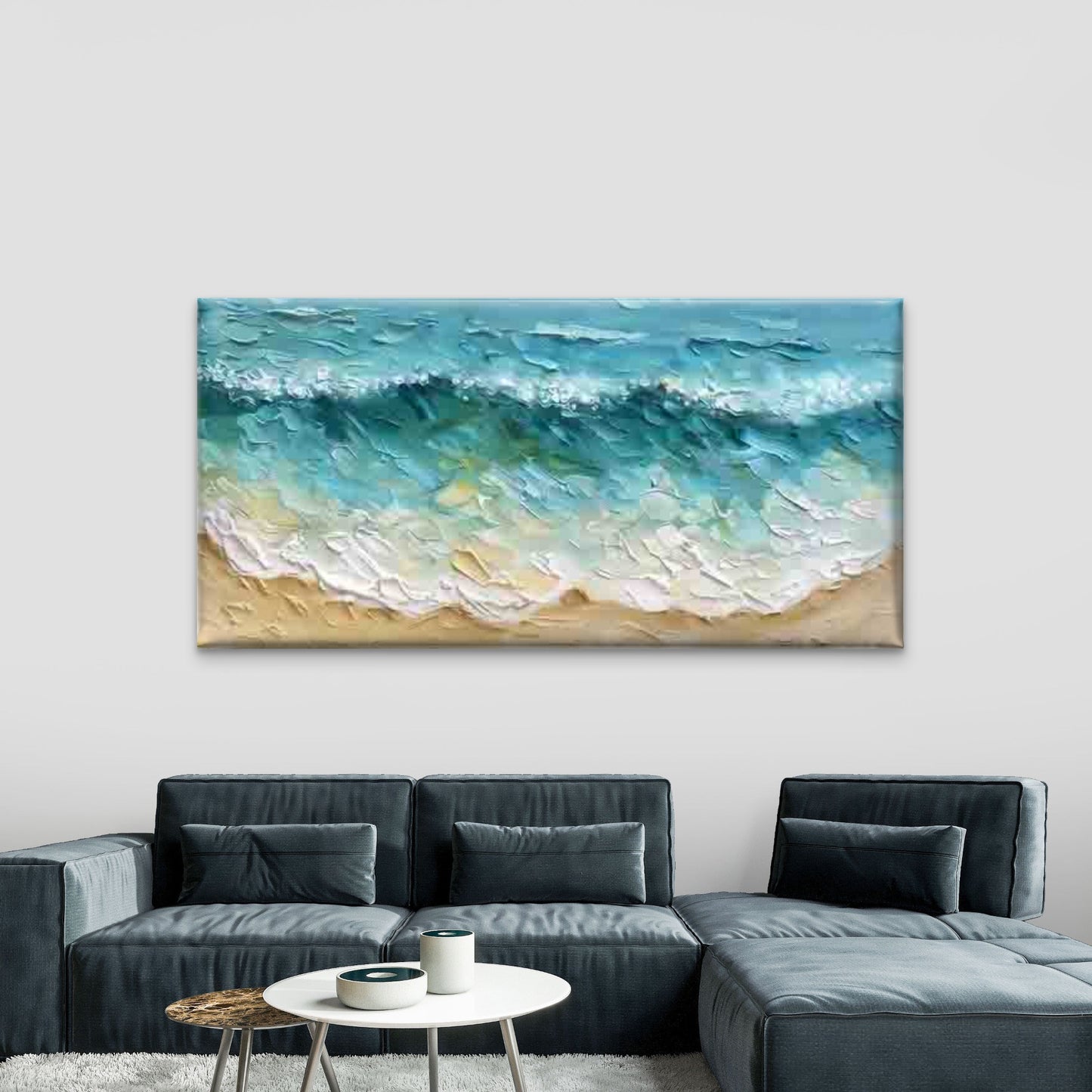 Ocean Waves And Sandy Beach Wall Art Canvas Office Home Room Framed 120x60cm