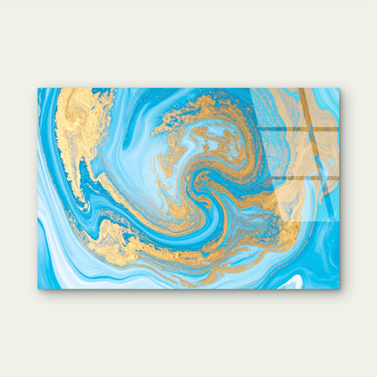 Abstract Turquoise Blue Fluid Alcohol Acrylic Glass Printing Wall Art Australian Made Quality