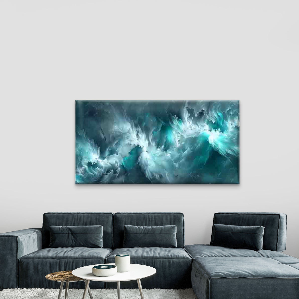 Abstract Turquoise Ocean Wall Art Canvas Office Home Room Framed 120x60cm