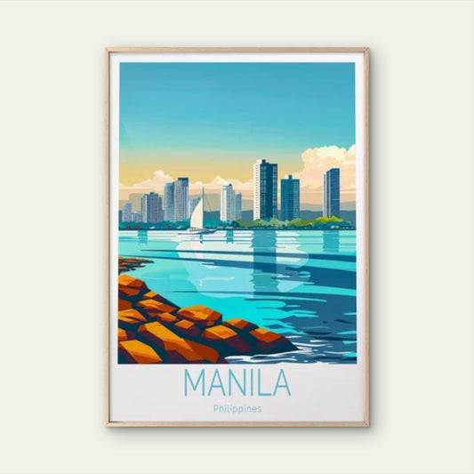 Manila Philippines, Coast & Skyscrapers Travel Poster Print Wall Art