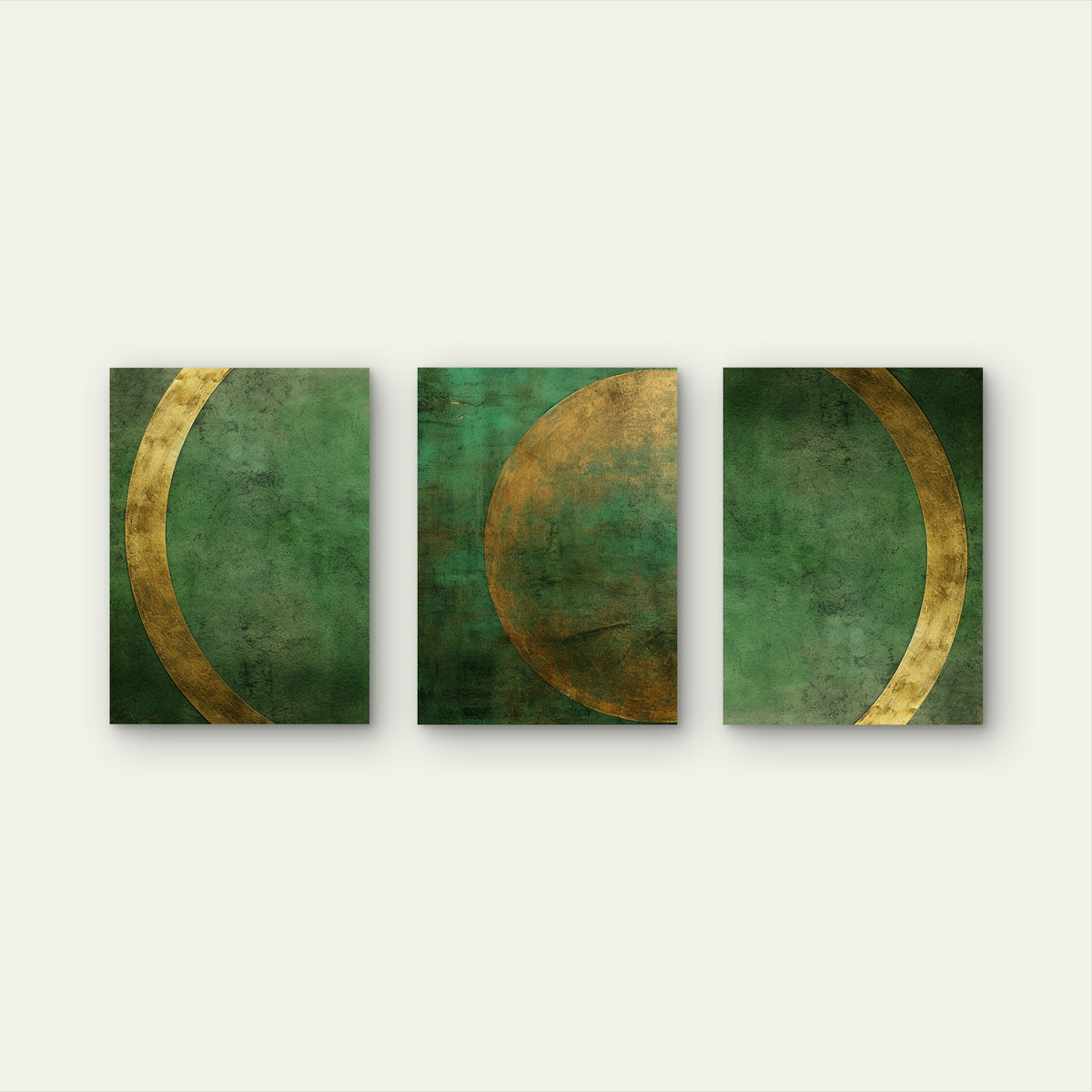 3pcs Modern Abstract Green Gold Moon Phase Wall Art Set Canvas Framed 40x60cm - High Quality Print 100% Australian Made Wall Canvas Ready to Hang