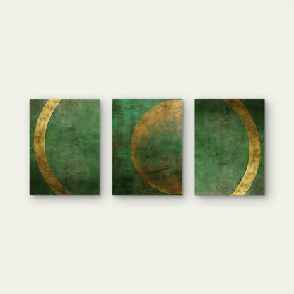 3pcs Modern Abstract Green Gold Moon Phase Wall Art Set Canvas Framed 40x60cm - High Quality Print 100% Australian Made Wall Canvas Ready to Hang