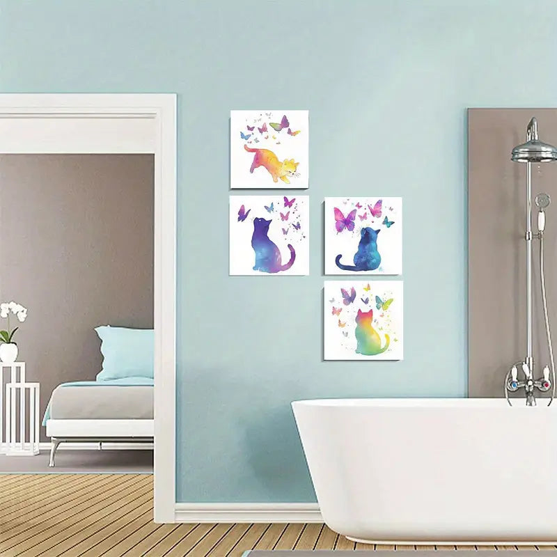 4pcs Cat wall colored Butterfly  CB Wall Art Canvas Framed