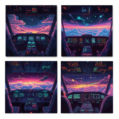 4pcs Fly A Fighter Plan Wall Art Canvas Framed