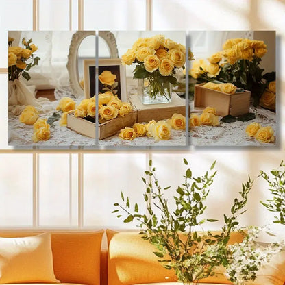 3pcs A Yellow Rose Metal Print Ready to Hang Art