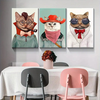 3pcs Whimsical Cat Vibrant Feline Metal Print Ready to Hang Art