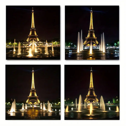4pcs Eiffel Tower Night Canvas Prints Wall Art Canvas Framed