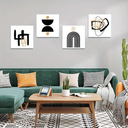 4pcs Black & Golden Abstract Wall Art Canvas Framed