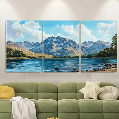 3pcs Scafell Pike Blue Lake Mountain Wall Art Set Canvas Framed 60x90cm - High Quality Print 100% Australian Made Wall Canvas Ready to Hang