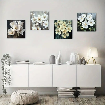 4pcsWhite Lily Floral Wall Art Canvas Framed