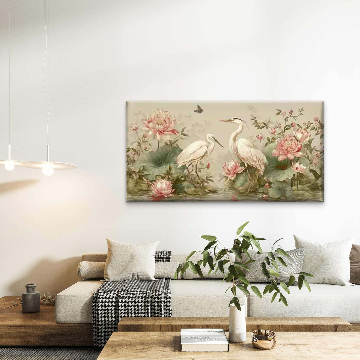Modern Cranes & for Lotus Wall Art Canvas Office Home Room Framed 120x60cm