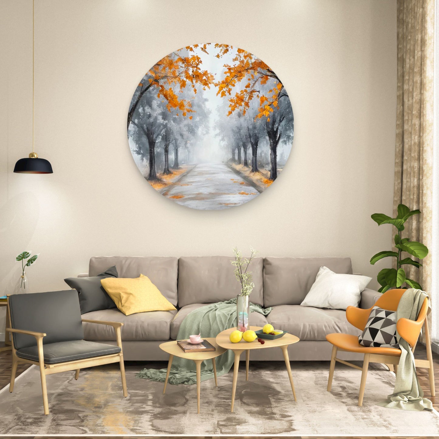 Black And White Autumn Tree Path Way Acrylic Glass Rounded Print Tempered Glass Wall Art 100% Made in Australia Ready to Hang