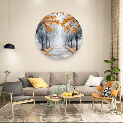 Black And White Autumn Tree Path Way Acrylic Glass Rounded Print Tempered Glass Wall Art 100% Made in Australia Ready to Hang