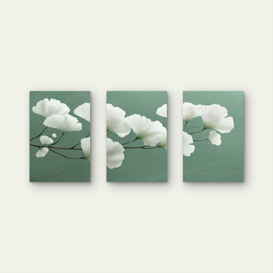 3pcs Abstract Floral Green Ginkgo Leaf Painting Wall Art Set Canvas Framed 50x70cm - High Quality Print 100% Australian Made Wall Canvas Ready to Hang