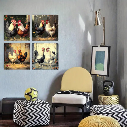 4pcs  Chicken Family  for classrooms   CF  Wall Art Canvas Framed