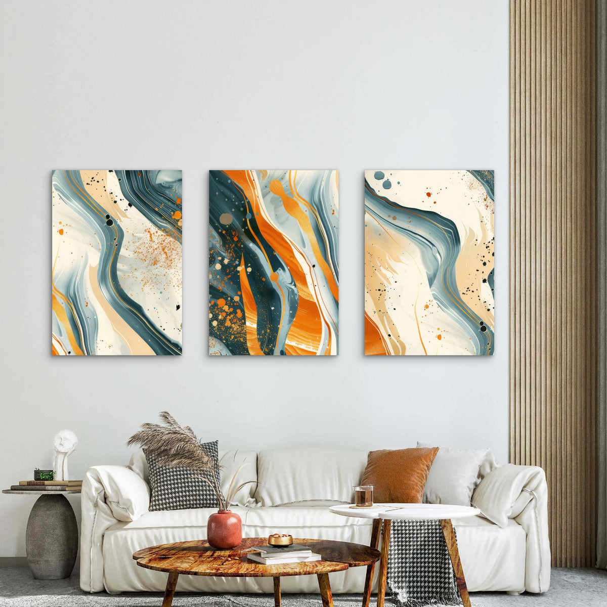 3pcs Abstract Teal Orange Gold Art Painting Wall Art Set Canvas Framed 40x60cm - High Quality Print 100% Australian Made Wall Canvas Ready to Hang