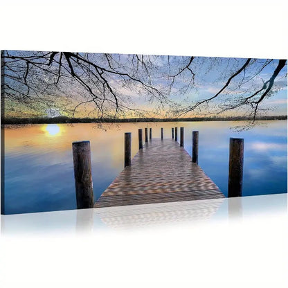 Nature Lake Boardwalk Wonderland Wall Art canvas office home room framed 120x60cm