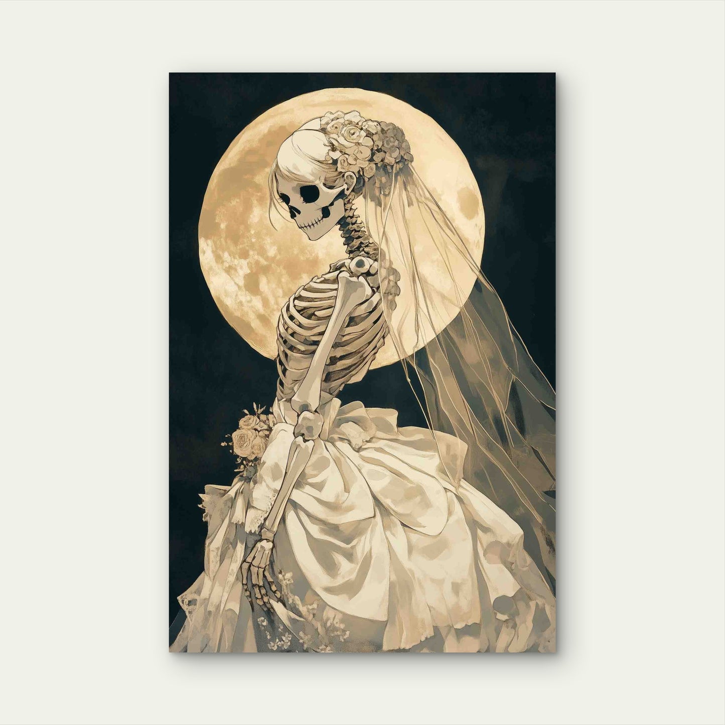 Gothic Skeleton Bride & Full Moon 60x90cm Metal Print Ready to Hang