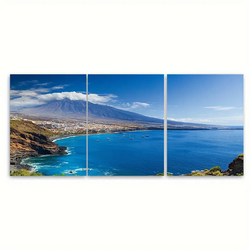 3pcs Tenerife Beach & Mountain Wall Art Set Canvas Framed 60x90cm - High Quality Print 100% Australian Made Wall Canvas Ready to Hang
