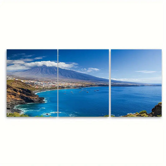 3pcs Tenerife Beach & Mountain Wall Art Set Canvas Framed 60x90cm - High Quality Print 100% Australian Made Wall Canvas Ready to Hang