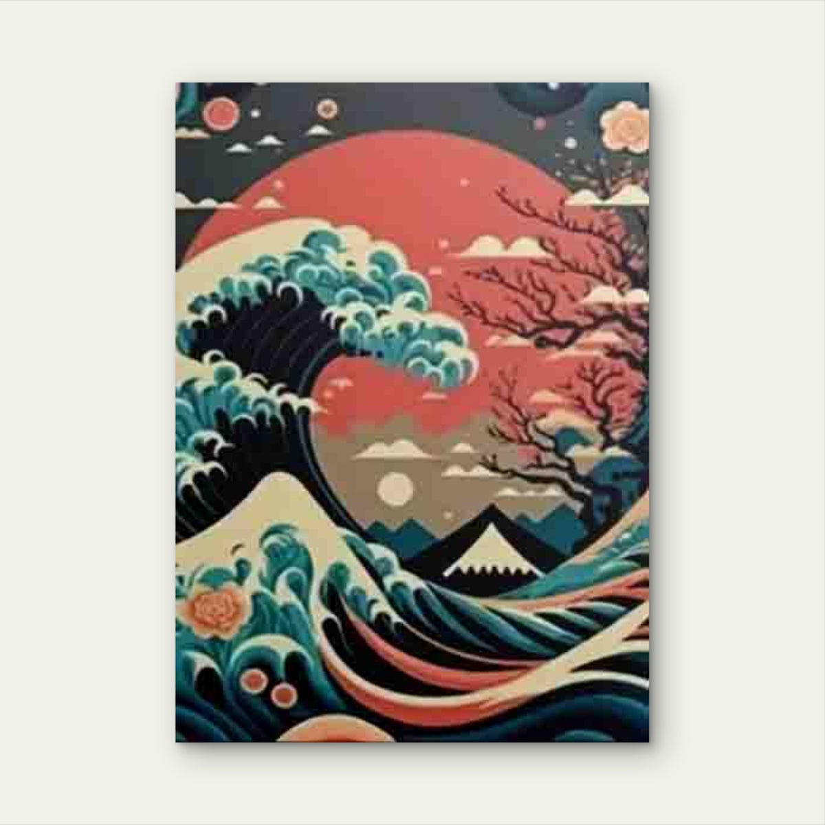 Great Wave & Cherry Blossoms 60x90cm Metal Print Ready to Hang