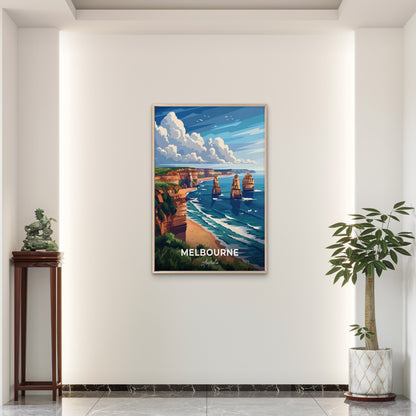 Melbourne Australia Decor with Twelve Apostles Rock Travel Poster Print Wall Art