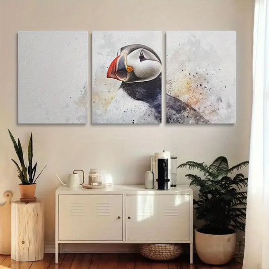 3pcs Sea Parrot A Watercolor Adorable Puffin Painting Metal Print Ready to Hang Art