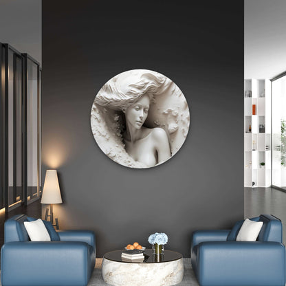 Neutral Colored Mural Statue Girl in Waves Acrylic Glass Rounded Print Tempered Glass Wall Art 100% Made in Australia Ready to Hang