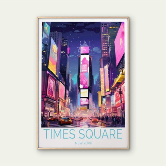 Times Square New York At Night Painting Travel Poster Print Wall Art