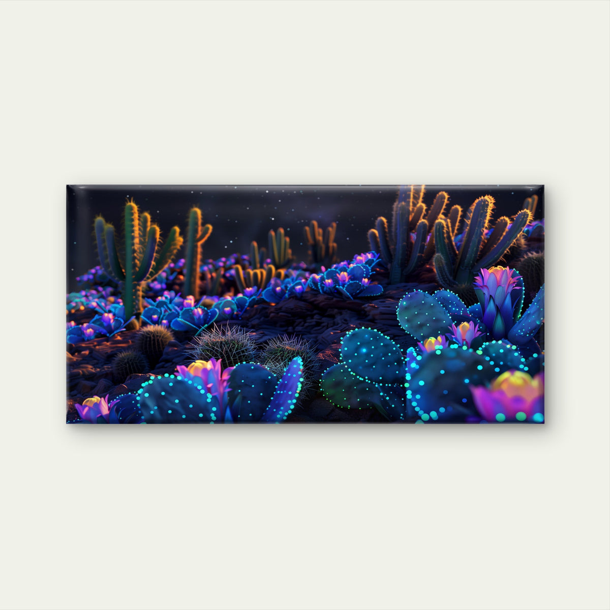 Neon Desert Flower Garden Wall Art Canvas Office Home Room Framed 120x60cm