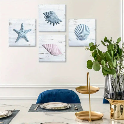 4pcs  seashell  Painting  Wall Art Canvas Framed