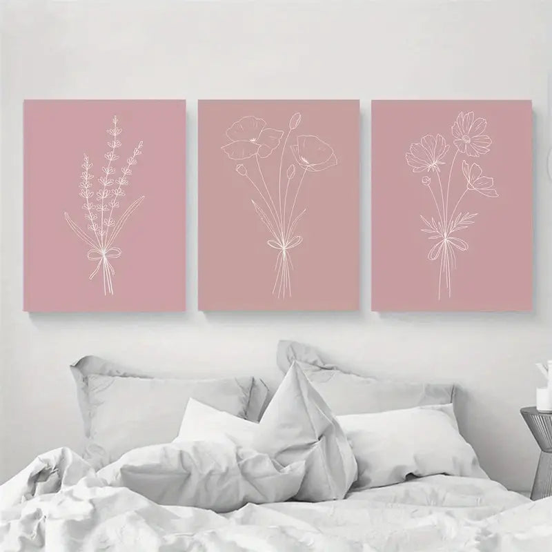 3pcs Pink Floral Elegant Flower Designs Botanical Metal Print Ready to Hang Art