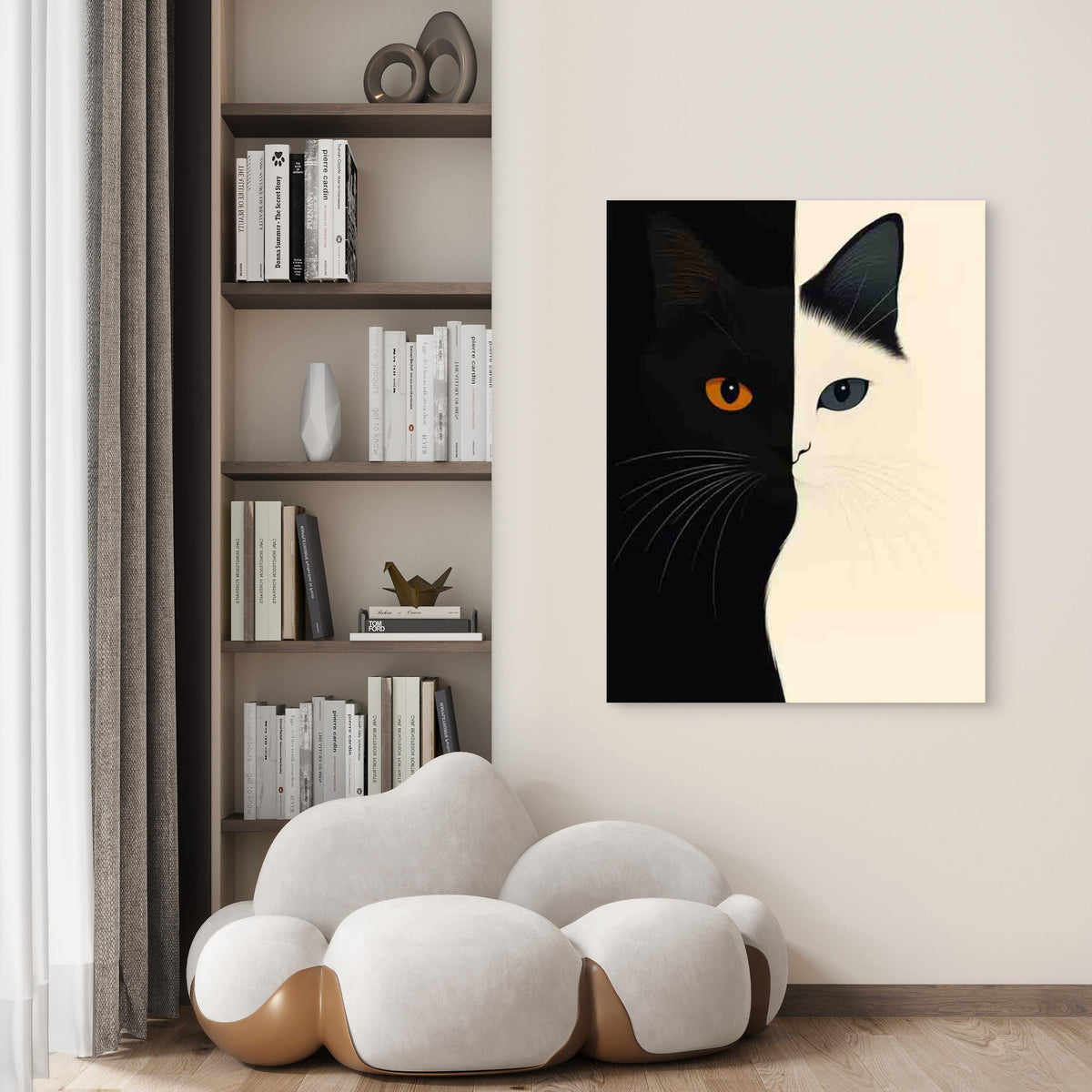 Black and White Cat Art 60x90cm Metal Print Ready to Hang