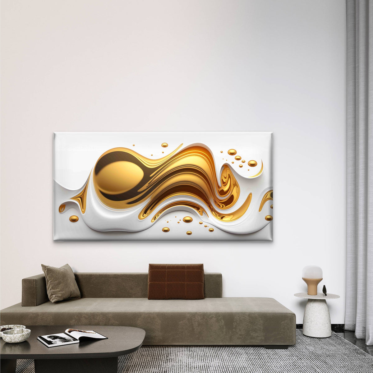 Elegant Gold White Abstract Wall Art Canvas Office Home Room Framed 120x60cm