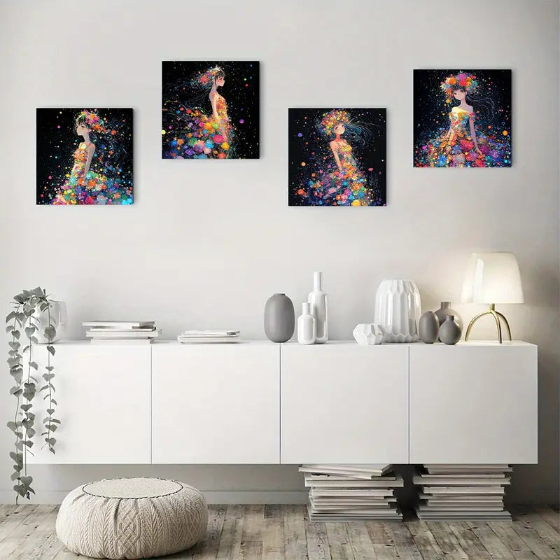 4pcs Flower Shaped Headban Theme Wall Art Canvas Framed