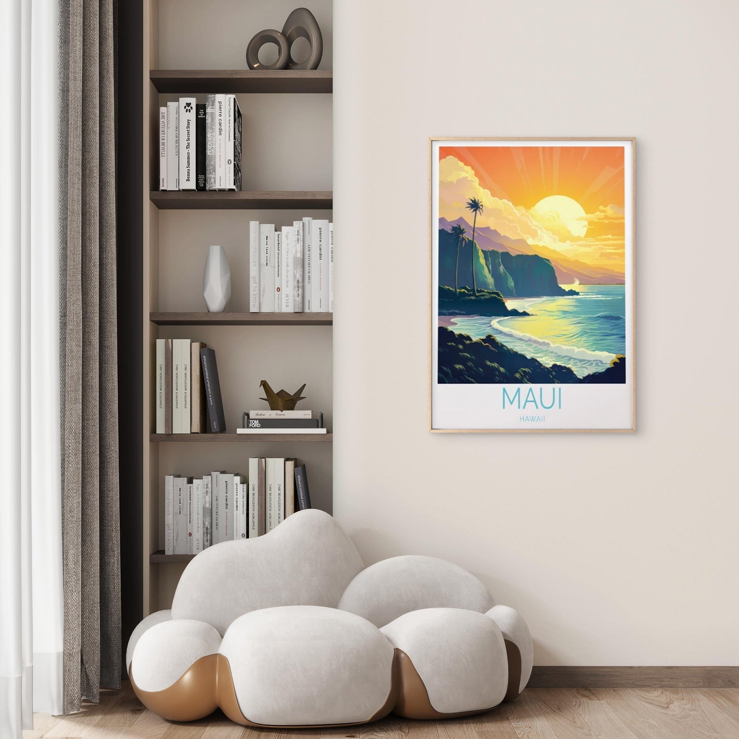 Maui Hawaii, Beach Palm Trees & Sunrise Travel Poster Print Wall Art