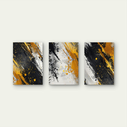 3pcs Modern Luxury Black Gold Splash Abstract Wall Art Set Canvas Framed 50x70cm - High Quality Print 100% Australian Made Wall Canvas Ready to Hang