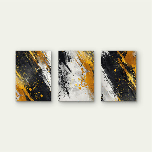 3pcs Modern Luxury Black Gold Splash Abstract Wall Art Set Canvas Framed 60x90cm - High Quality Print 100% Australian Made Wall Canvas Ready to Hang