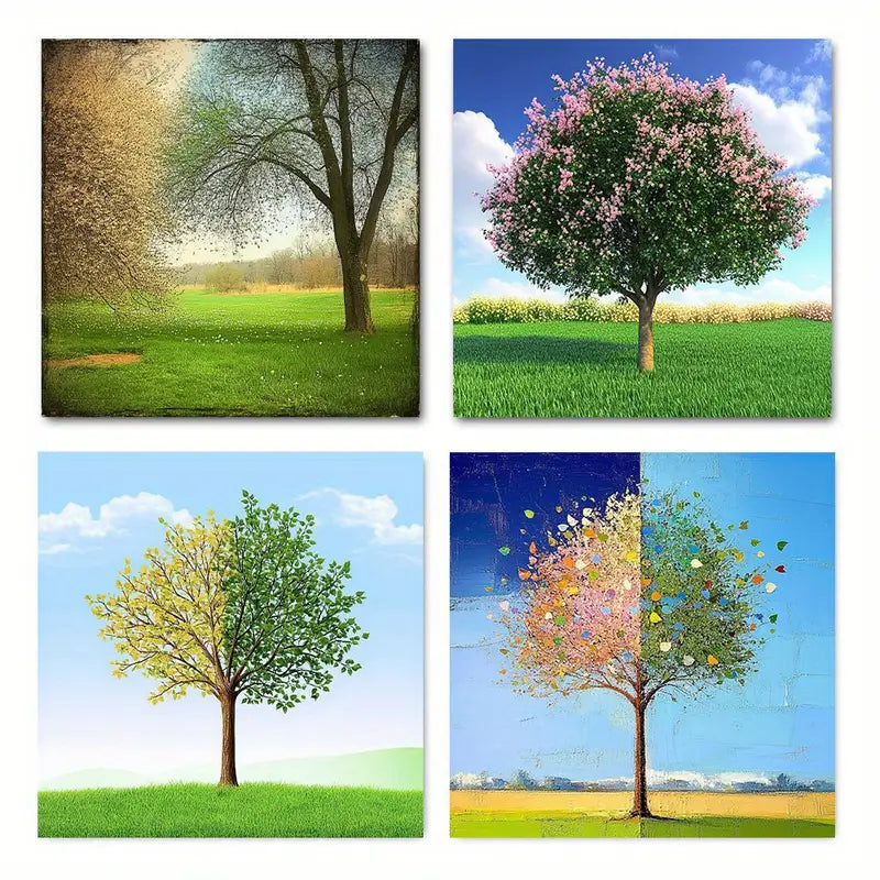 pcs   Abstract Four Seasons Tree Nature  TY   Wall Art Canvas Framed