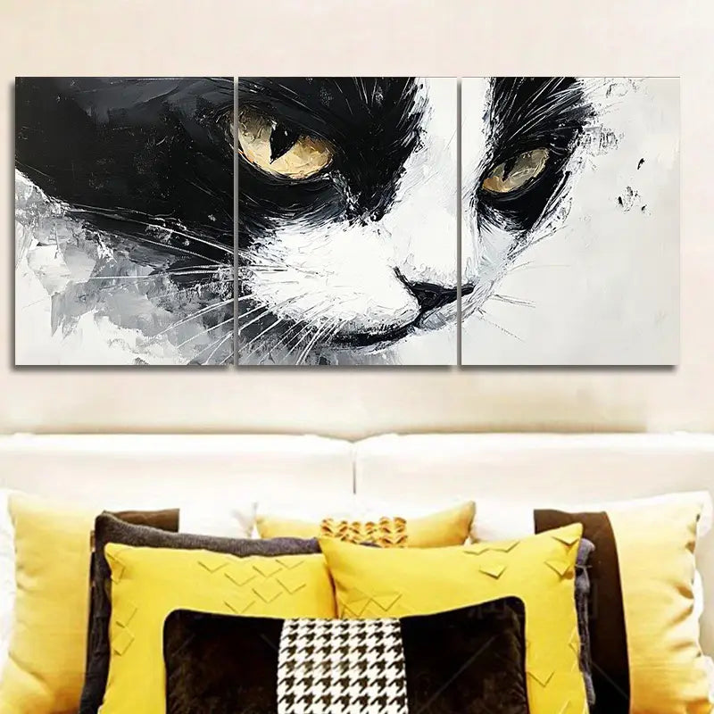 12.	3pcs Black And White Tuxedo Cat Metal Print Ready to Hang Art