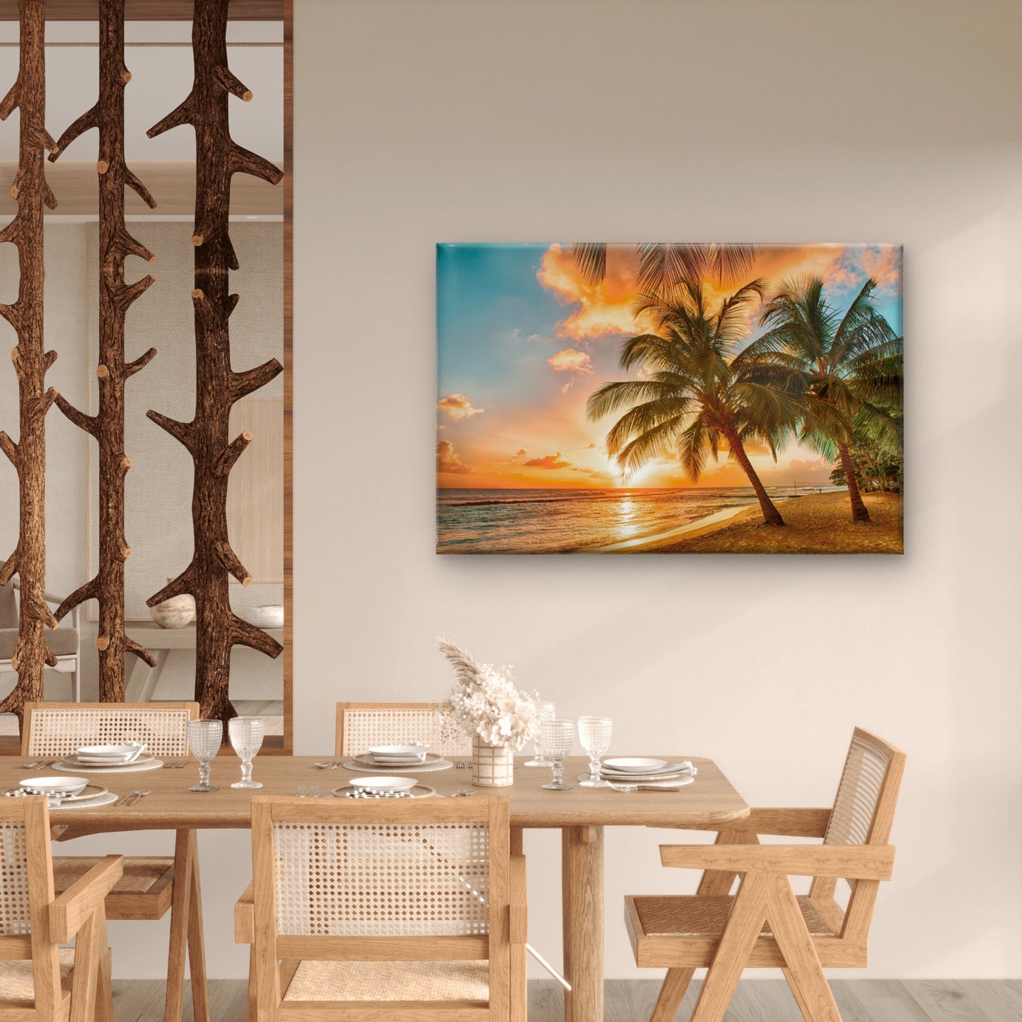 Golden Sunset Palm Beach Wall Art Decor 100% Australian Made