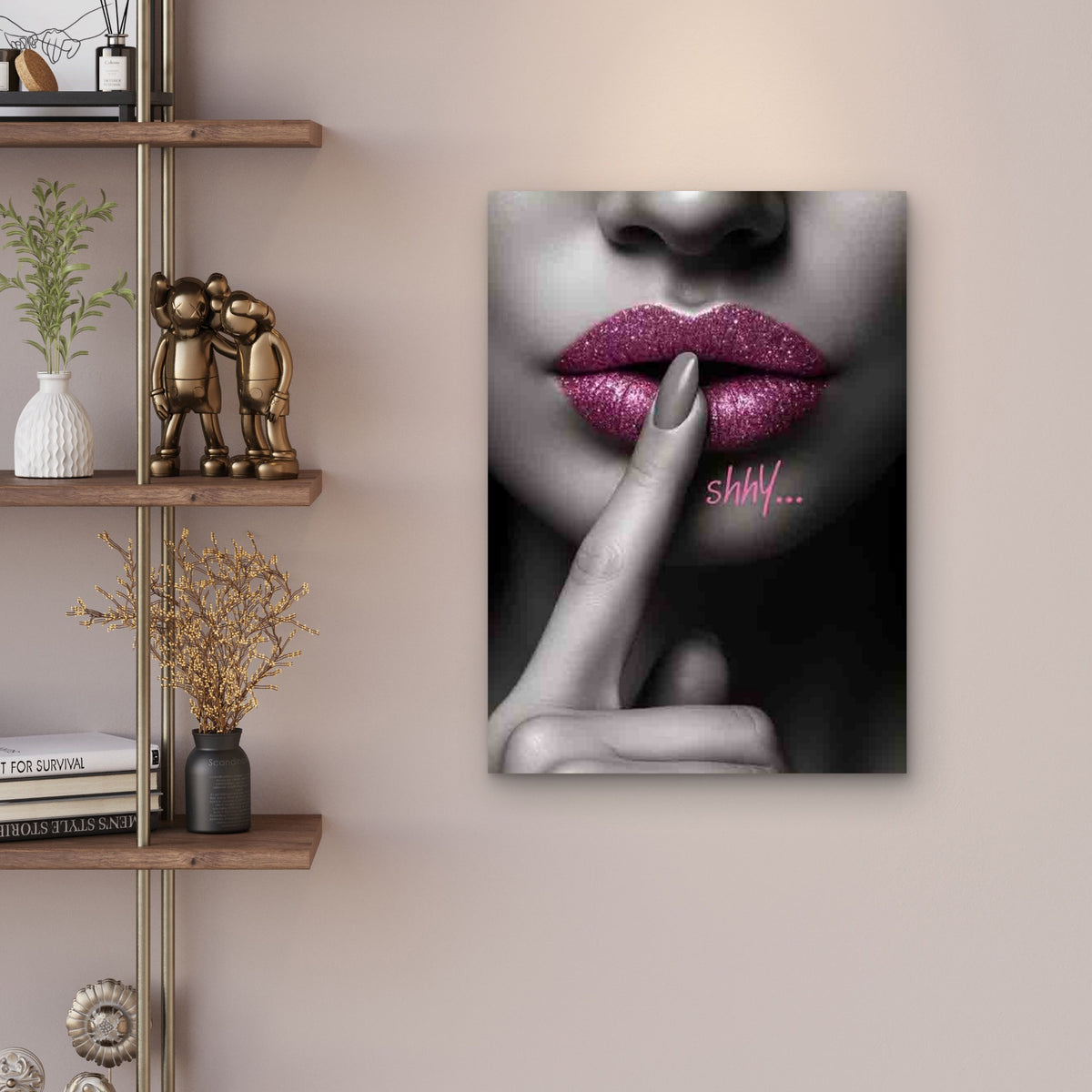 Glamorous Glitter Lip Metal Print Ready to Hang
