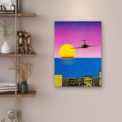 Sunset Flight Cityscape Metal Print Ready to Hang