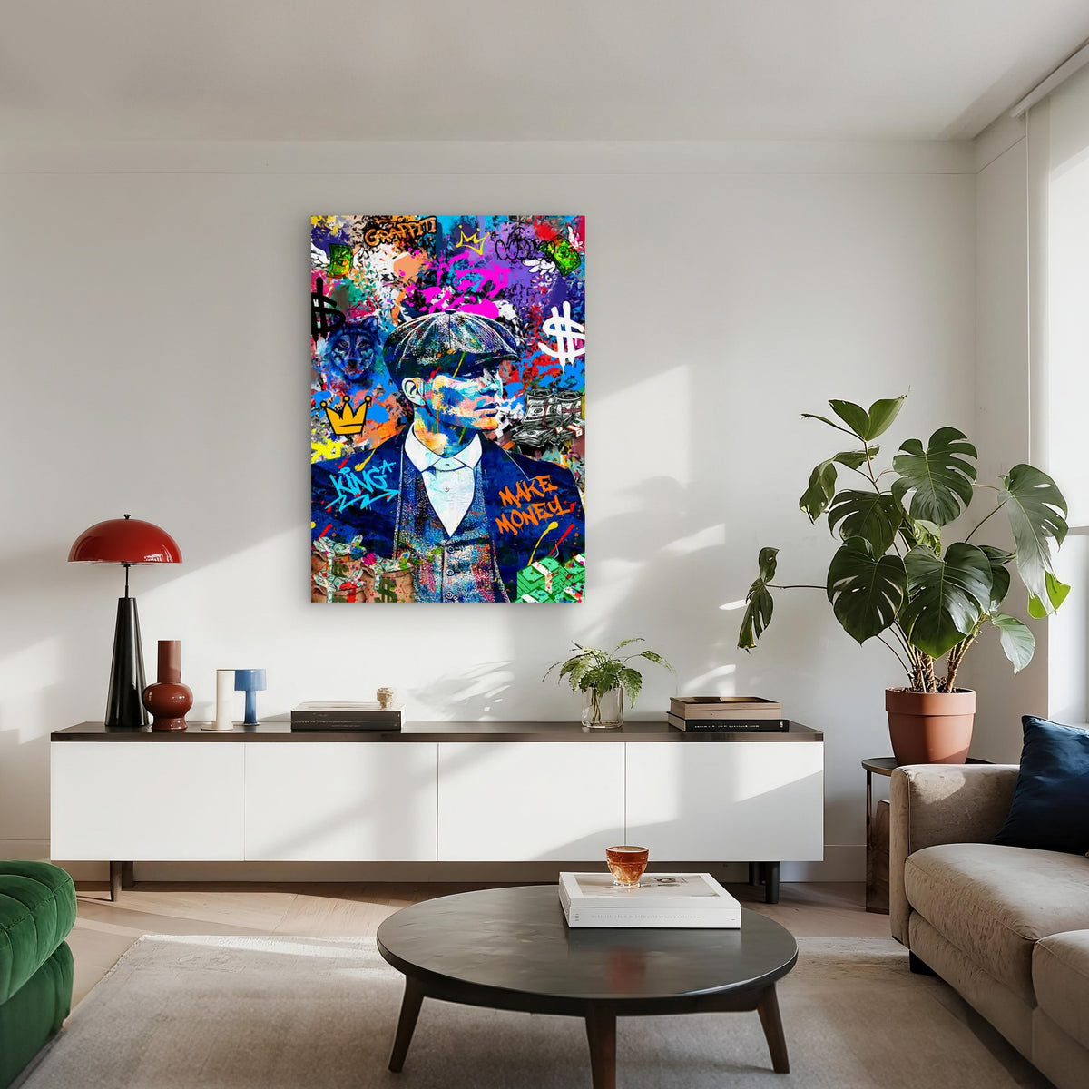 Graffiti Suited Gangster Staring 40x60cm Metal Print Ready to Hang