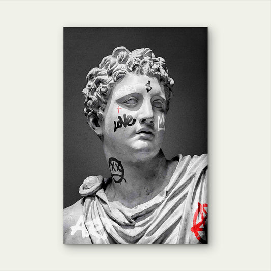 Greek Statue Graffiti Tattoos Monochrome 60x90cm Metal Print Ready to Hang