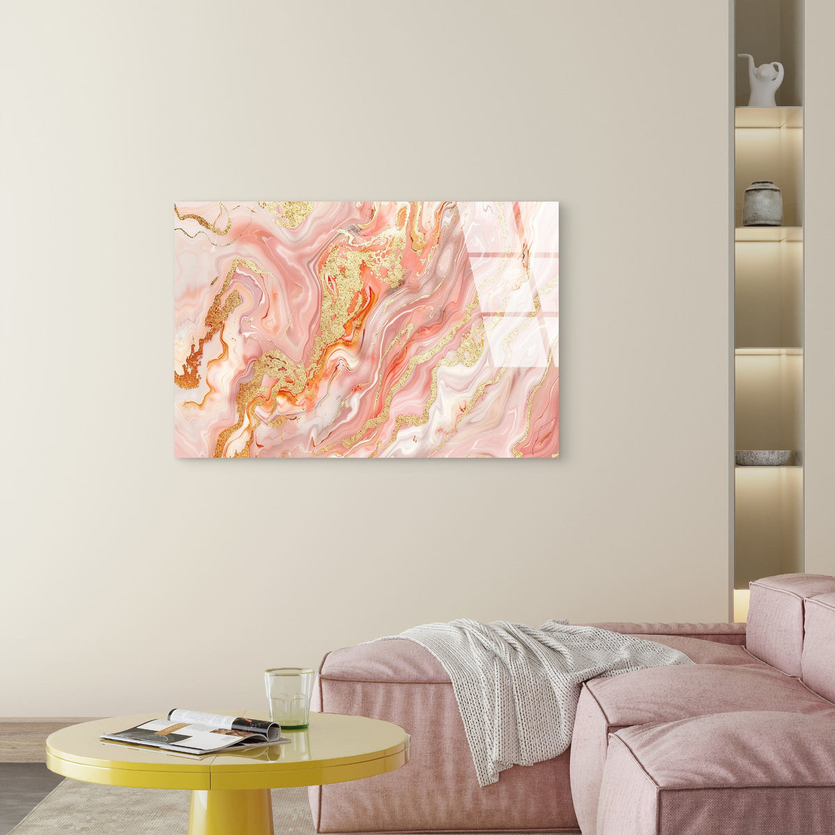 Pink Gold Marble Swirl Glass Printing Wall Art Australian Made Quality